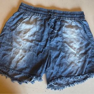 Blue and white denim shorts